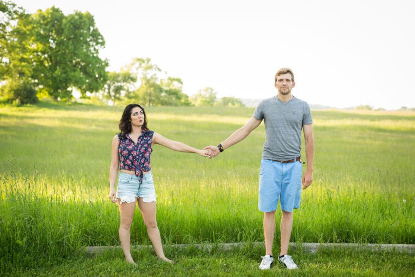 A quirky engagement portrait of a Waukesha couple by Milwaukee photographer