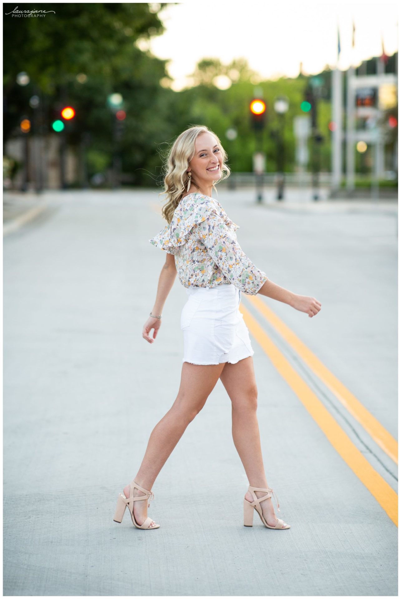 Cityscape senior portraits downtown Waukesha by professional photographer