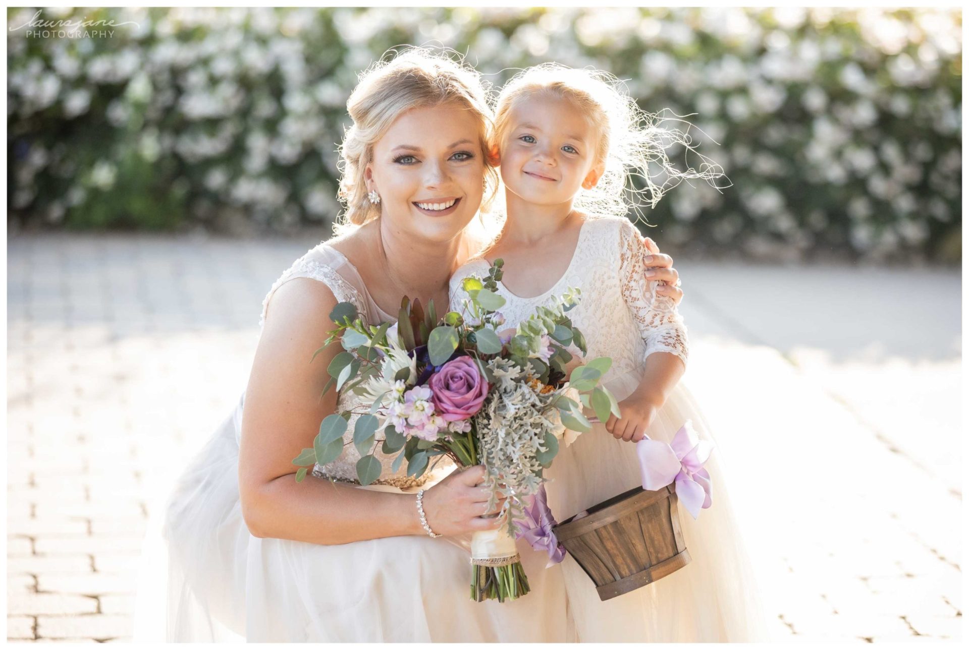 Portrait of Bride with Flower Girl at Hawk's View Country Club