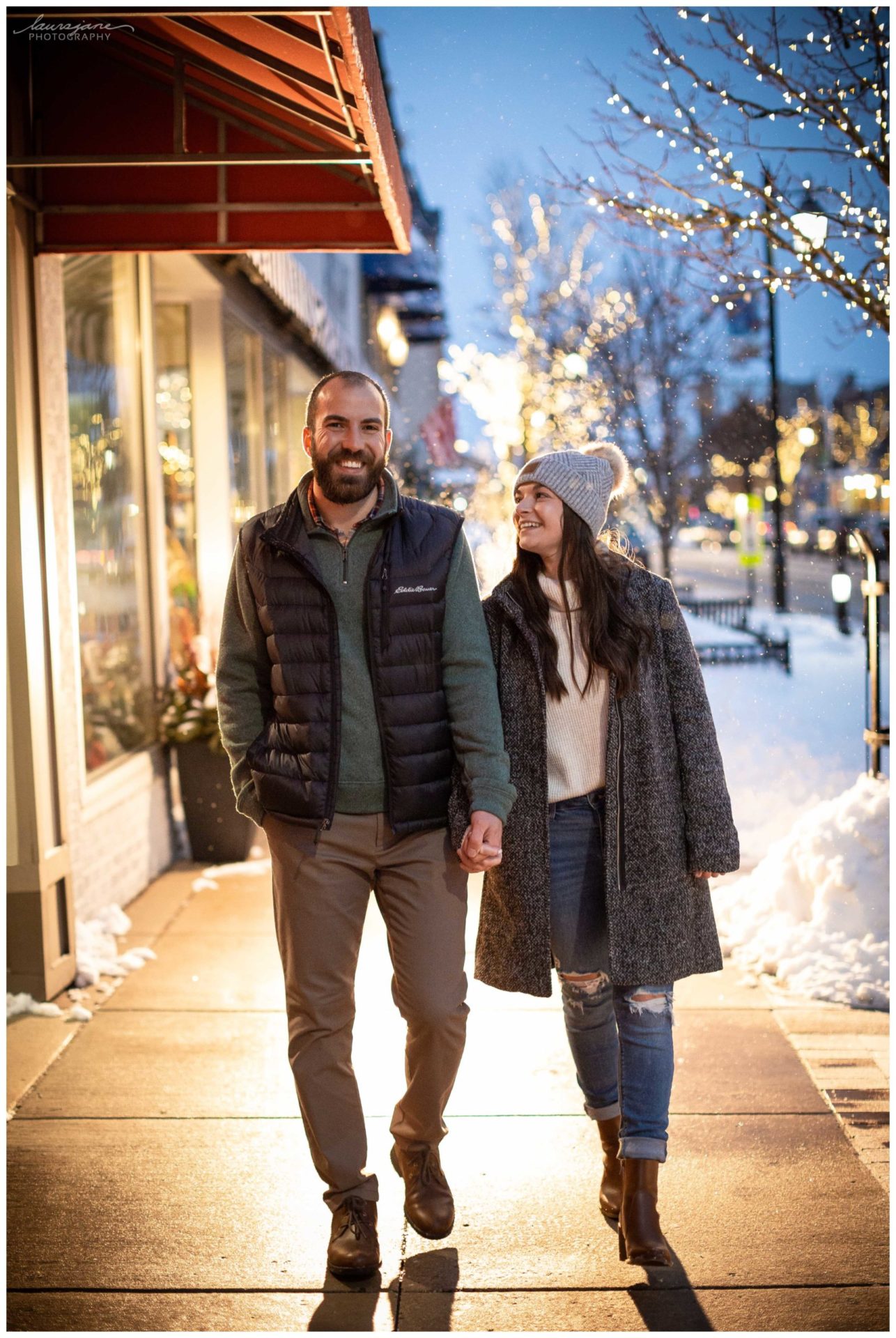 Winter Downtown Oconomowoc Engagement Session