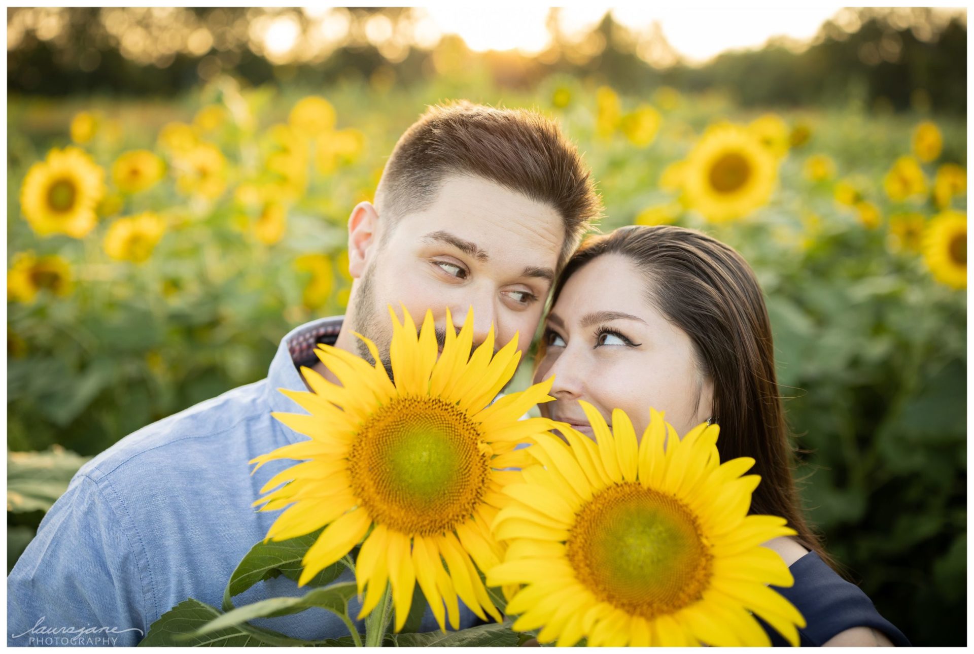 Engagement photo at Lannon Sunflower Farm