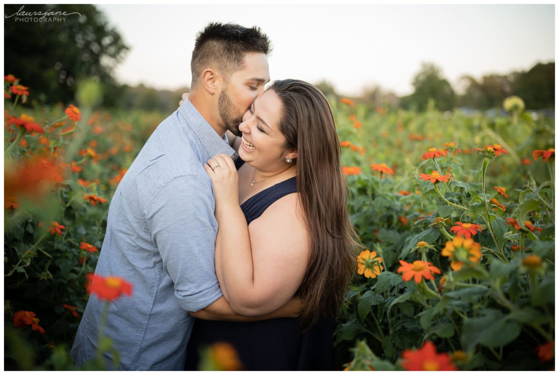 Engagement photo at Lannon Sunflower Farm