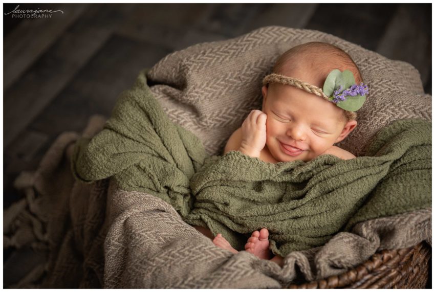 Smiling Newborn Portraits by Hartland Photographer