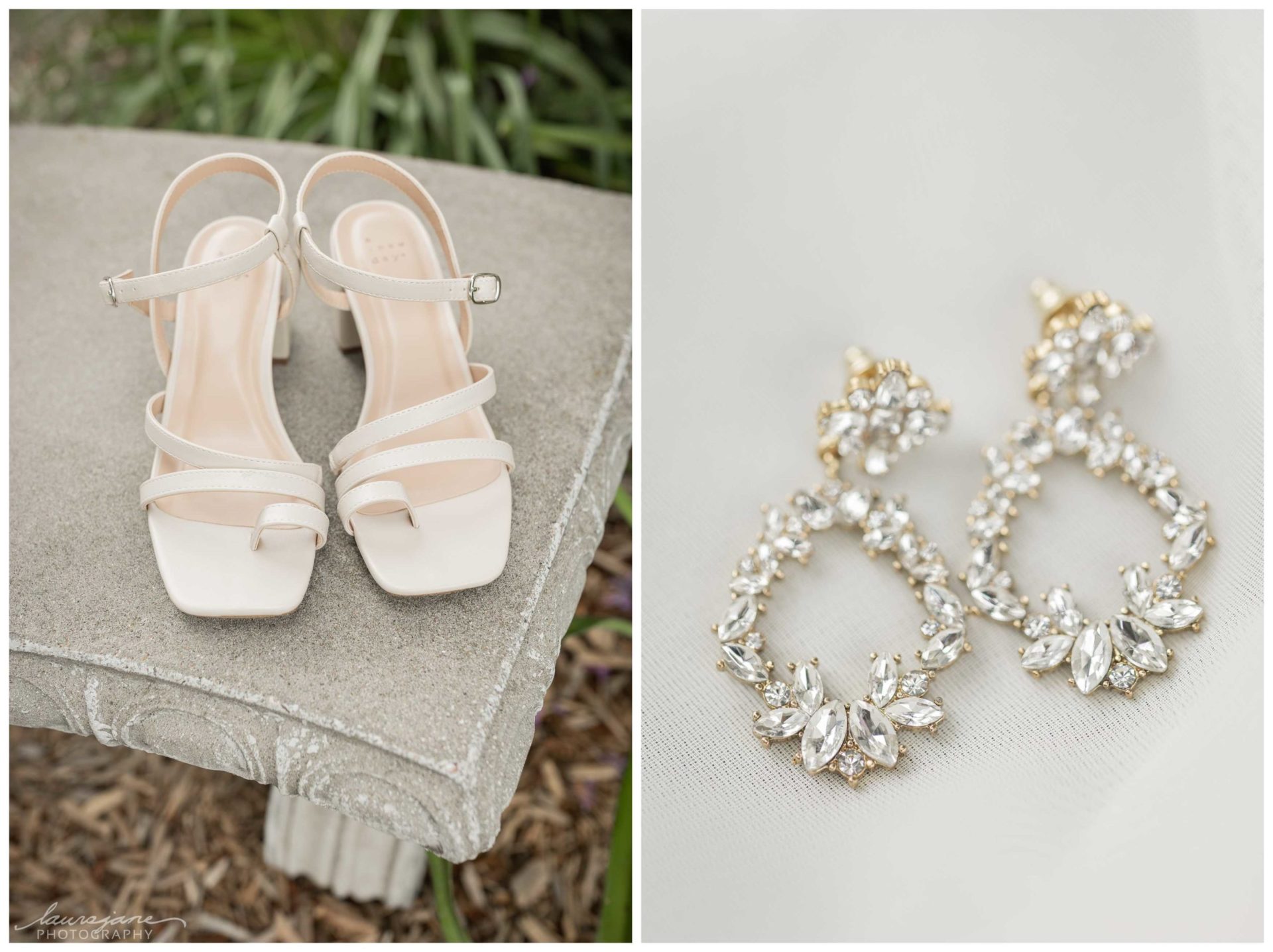 Sparkly Wedding Earrings & Neutral Shoes