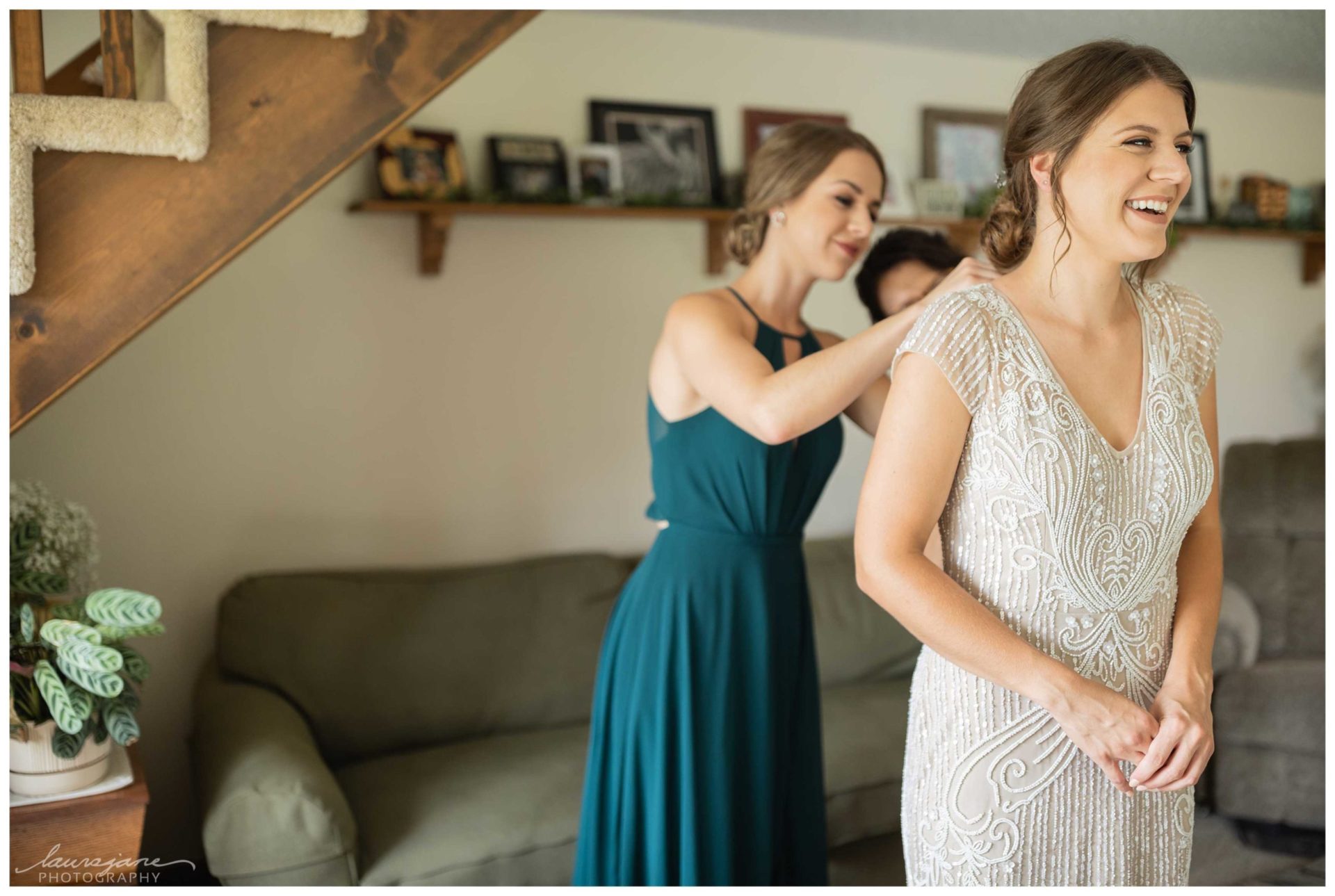 WI Bride Getting Into Wedding Dress