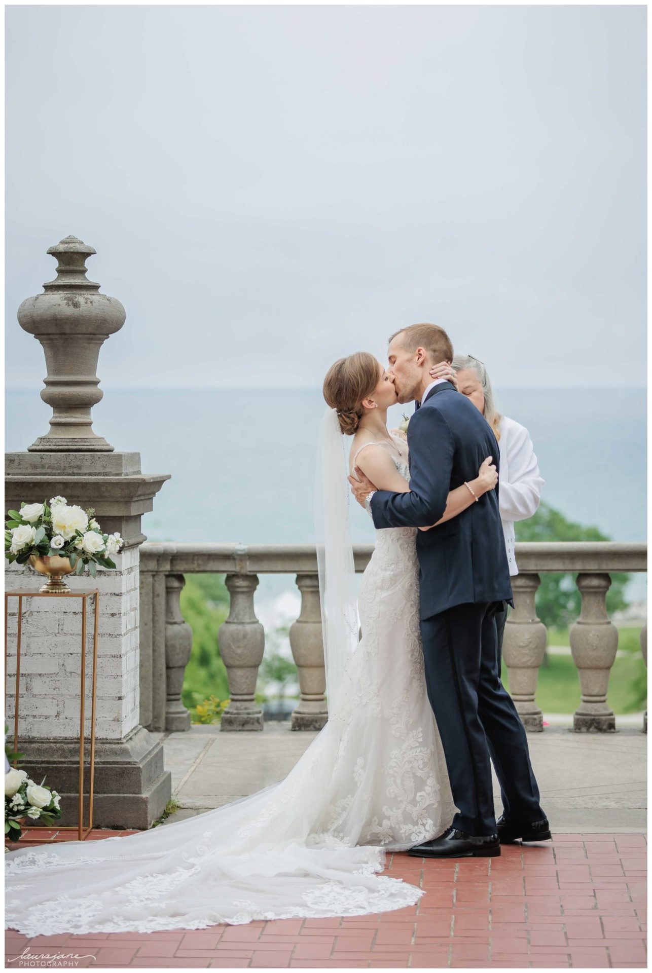 First Kiss at Villa Terrace Wedding